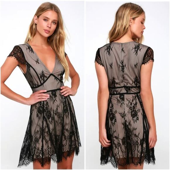Lulus Liano Black Lace Skater Dress sz XS - Picture 1 of 16